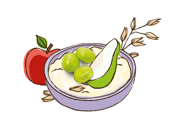 Haferbrei mit Traube, Birne und Apfel