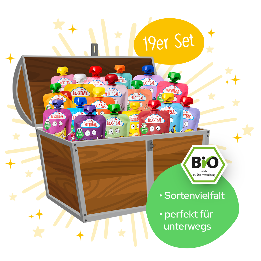 Schatzkiste mit 19 Bio Quetschies