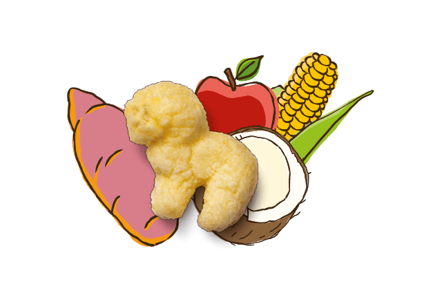 Mit Süßkartoffel, Kokos, Apfel und Mais