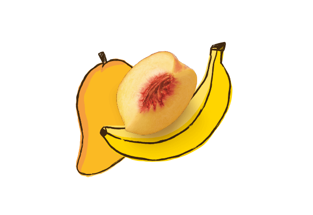mit Banane, Pfirsich und Mango