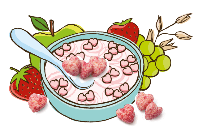 Frühstücksherzen mit bio Apfel, Erdbeere und Traube