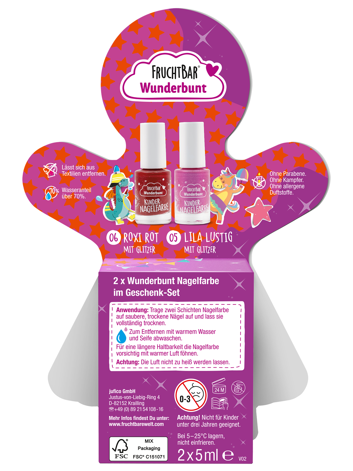 FruchtBar Wunderbunt_Kindernagelfarbe im 2er-Set in Lebkuchenfigur-Packung_Rueckseite