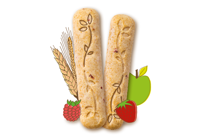 Bio babykekse mit Apfel, Erdbeere und Himbeere
