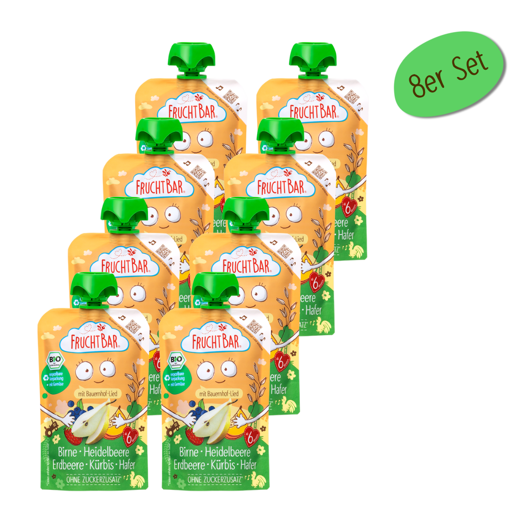 Bio Quetschie Birne, Heidelbeere, Erdbeere, Kürbis, Hafer