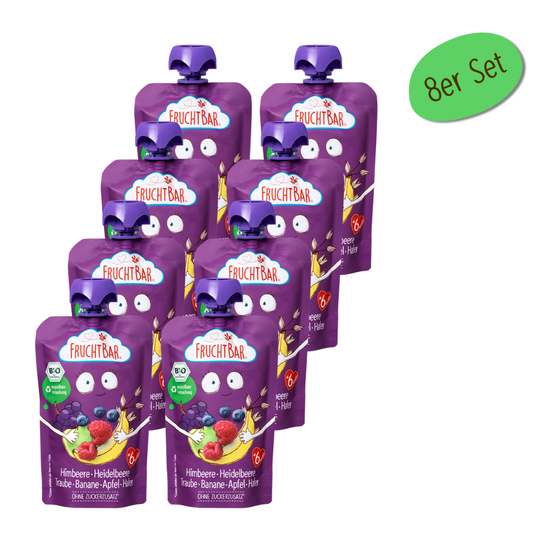Bio Quetschie Himbeere, Heidelbeere, Traube, Banane, Apfel, Hafer