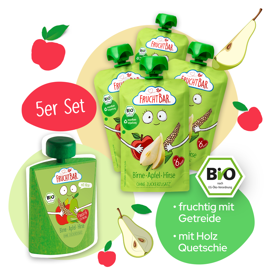 Bio Quetschie Birne Apfel Hirse mit Erzi Holzquetschie