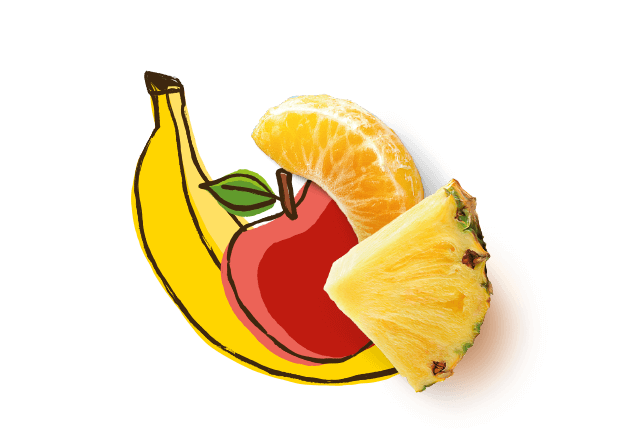 aus bio Banane, Apfel, Mandarine und Ananas