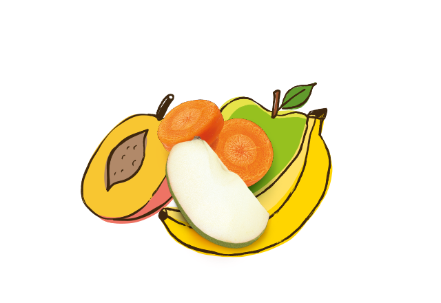 Mit Bio Apfel, Banane und Pfirsich