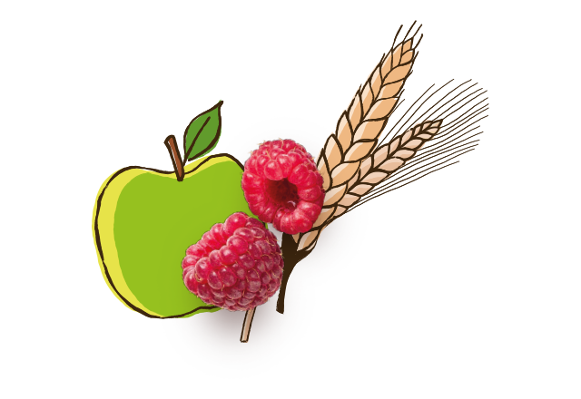 mit Bio Apfel, Himbeere und Dinkel