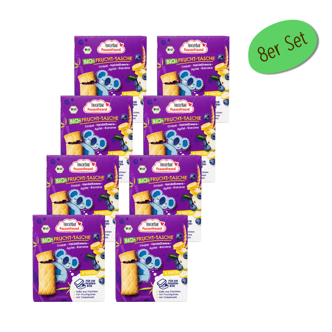 Bio Frucht Tasche Dinkel, Blaubeere, Apfel, Banane