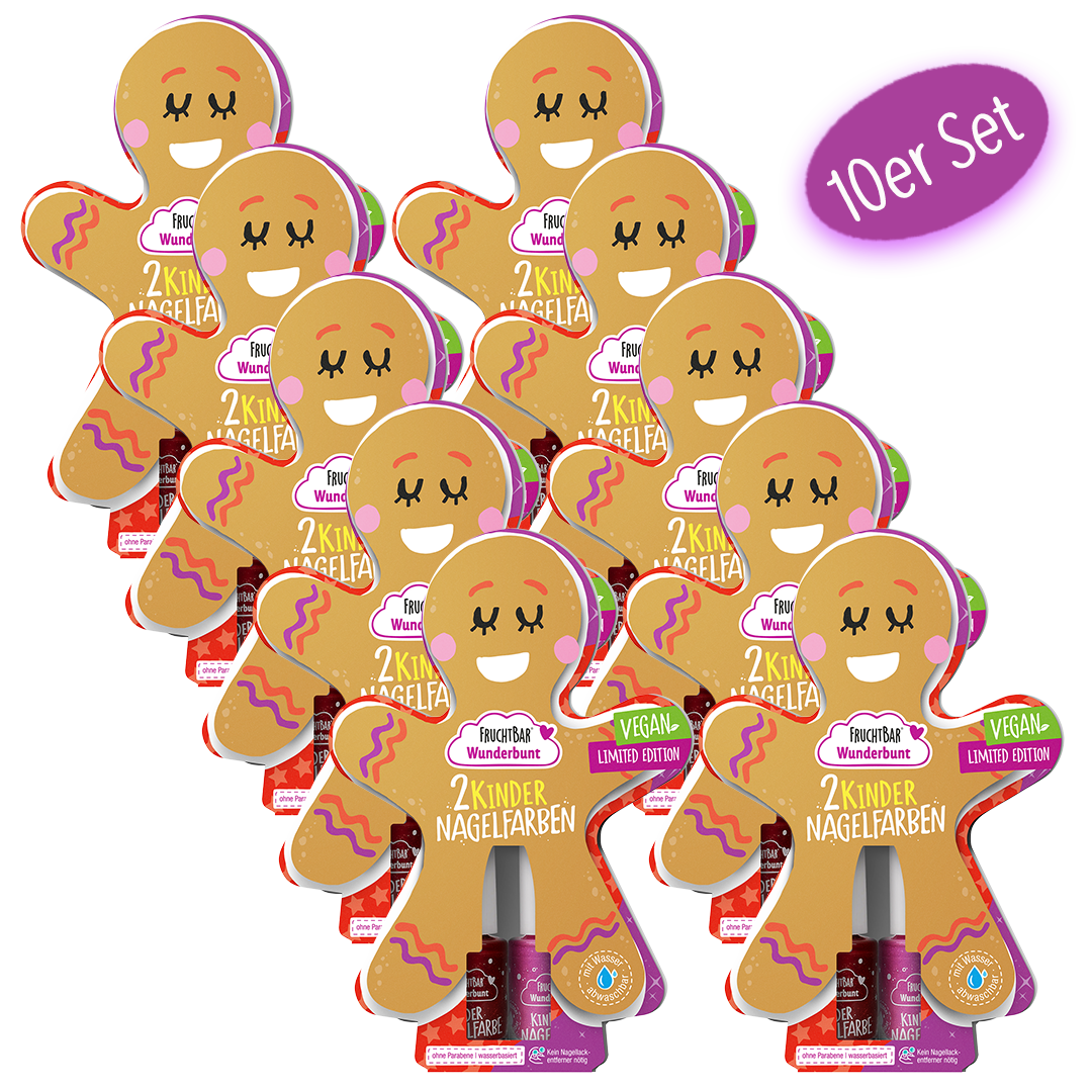 FruchtBar Wunderbunt Kindernagelfarbe als 2er-Set in Lebkuchenfigur-Packung; Multipack 10 Stk.